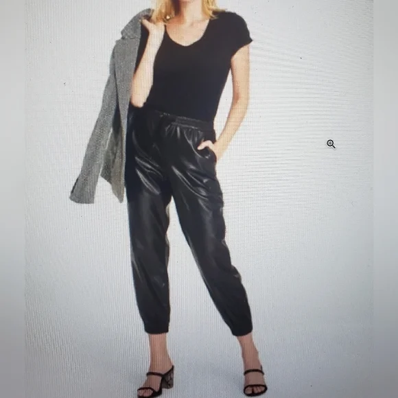 A New Day Vegan Black Leather Joggers Pants Size Medium Stretch Brand New - Picture 2 of 15
